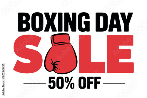 Boxing Day sale offers 50% off with a boxing glove graphic.