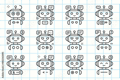 Robot icons with different emotions