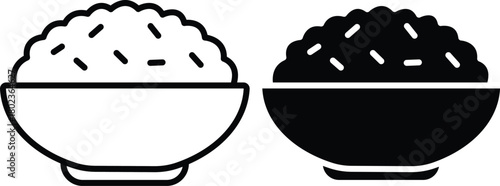 Cooked Steamed Rice Or Grain Food In Serving Bowl Vector Silhouette and Pictogram..eps