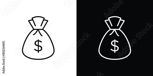 Money bag icon. Editable stroke. thin line outline concept vector.