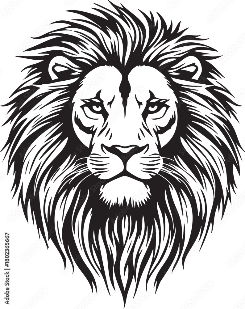 Obraz premium Majestic Lion Head Vector Illustration: Detailed King of the Jungle Portrait for Logo and Mascot Design