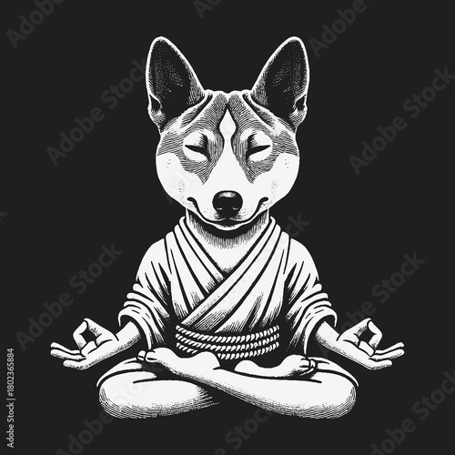 Calm Shiba Inu Dog Meditating in Zen Lotus Pose Illustration.