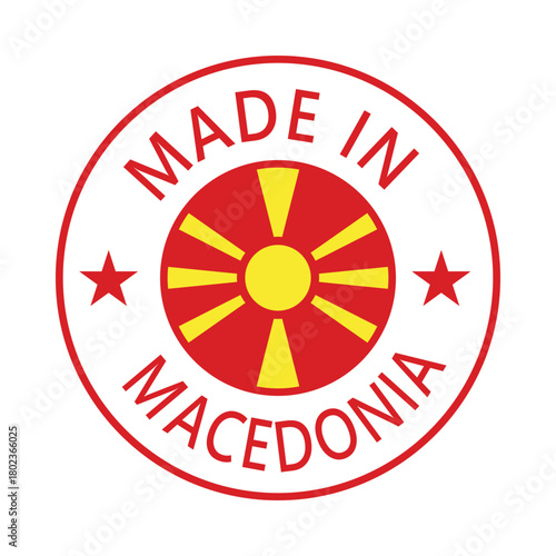 North Macedonia Made in Stamp in circle with flag Vector template on white background