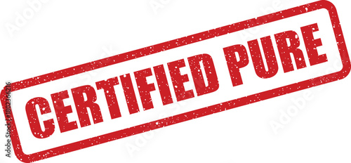 Red textured rubber stamp with the words certified pure embossed on a white background