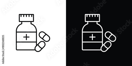 Pill bottle icon. Editable stroke. thin line outline concept vector.