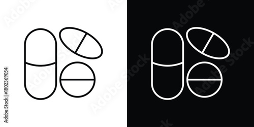 Pills icon. Editable stroke. thin line outline concept vector.