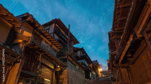 Kyoto Japan time lapse night to day at old town Sannenzaka street