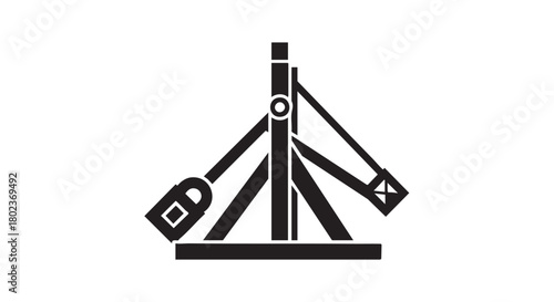 10. Black trebuchet silhouette on white background
