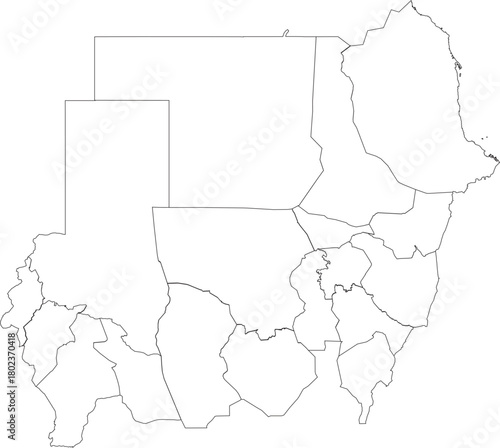 Simple Outline Map of Sudan with Internal Borders and Administrative Regions