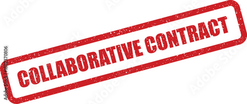 This distressed red rubber stamp clearly displays the text COLLABORATIVE CONTRACT at an angle on a plain white surface