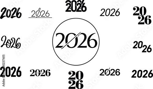 Creative typography featuring the year 2026 in various artistic styles