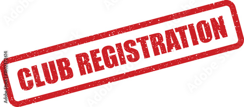 This red grunge rubber stamp text prominently displays Club Registration on a clean white background