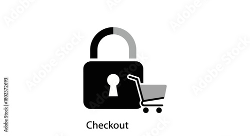 Secure online shopping concept with lock and shopping cart icon
