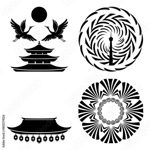 New years eve silhouette collection of famous landmarks and cultural symbols isolated on