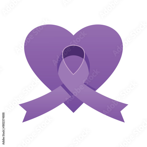 Purple Ribbon Heart Vector Illustration Awareness and Support for Lupus Alzheimer Autoimmune Disease Cause Pancreatic Cancer Fibromyalgia