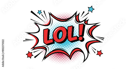 Comic book explosion bubble with the word lol in bold red letters.