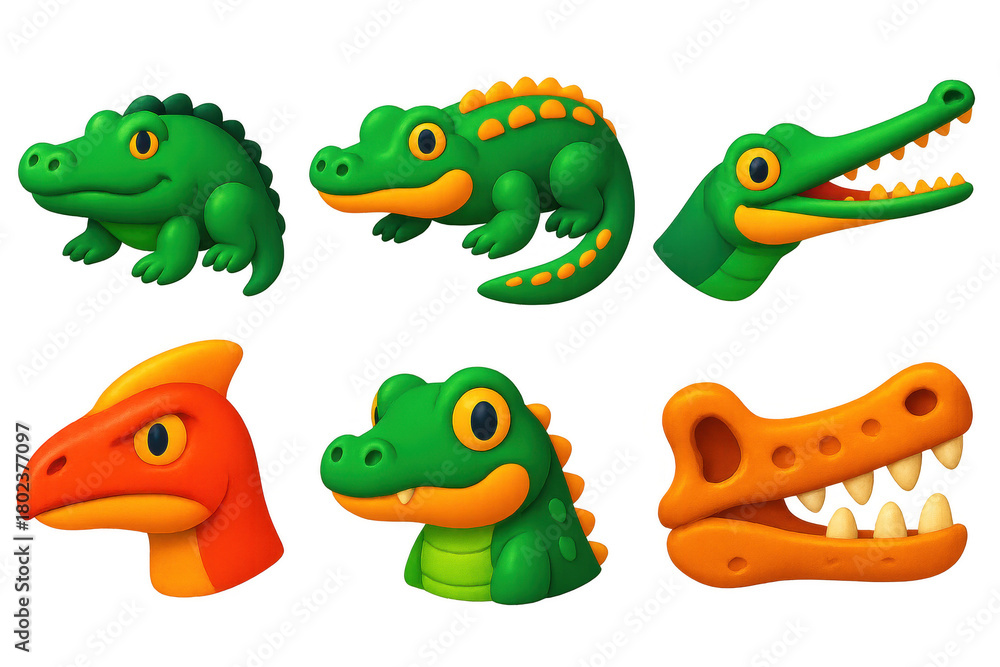 Fototapeta premium Series of cartoon animal heads, including a crocodile, a dinosaur