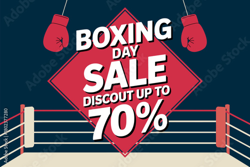Boxing Day Sale discount up to 70 percent with boxing gloves and ring illustration