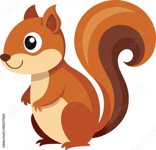 Cheerful cartoon squirrel smiling brightly with bushy tail and cute expression