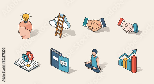 Creative isometric icons for business and personal development concepts