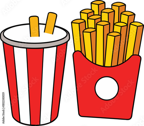 Fun fast food meal illustration with french fries and tasty dipping sauce graphic