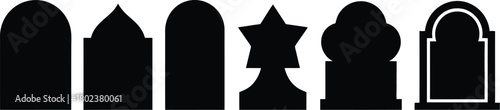 Silhouettes of Various Architectural Arch and Tombstone Designs in Black and White