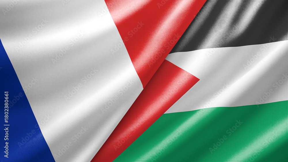 Obraz premium France and Palestine State two national flags filling the entire frame, close-up view, edge-to-edge composition
