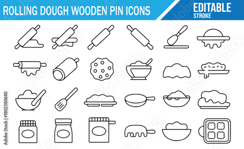 Kitchen tools and dough preparation icons in clean linear style