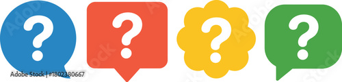 Question Mark Icons Set Diverse Colored Chat Bubbles for FAQ, Support, and Information Seeking