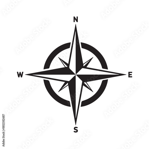Compass and map illustration on black background showing nautical navigation direction symbols for travel adventure