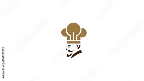 Luxury restaurant logo with golden chef and food symbol. Concept: Premium restaurant branding, luxury dining identity, chef and food emblem, white and gold aesthetic for restaurants.