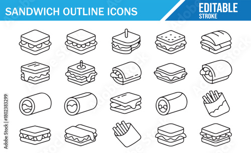 Sandwich vector icon collection in simple linear style