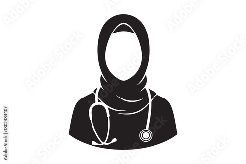 Silhouette of a muslim doctor wearing a hijab with a stethoscope