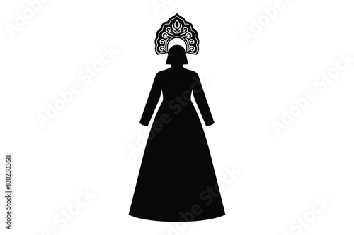 Silhouette of a woman in a traditional russian headdress and gown