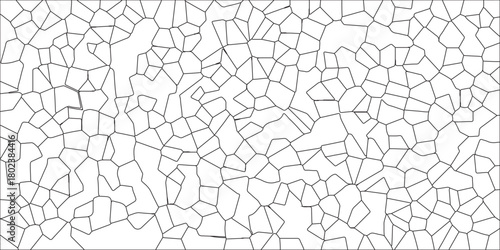 Black & white broken quartz stained glass & seamless pattern vintage background. White abstract voronoi diagram retro tiles pattern broken glass geometric shapes crystalize quartz seamless pattern.