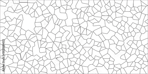 Black & white broken quartz stained glass & seamless pattern vintage background. White abstract voronoi diagram retro tiles pattern broken glass geometric shapes crystalize quartz seamless pattern.