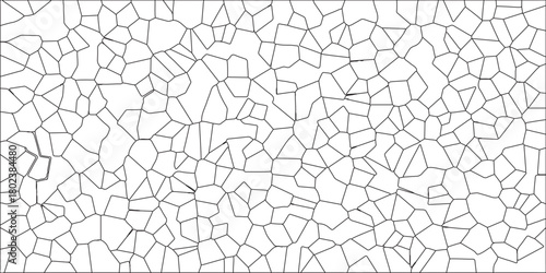 Black & white broken quartz stained glass & seamless pattern vintage background. White abstract voronoi diagram retro tiles pattern broken glass geometric shapes crystalize quartz seamless pattern.