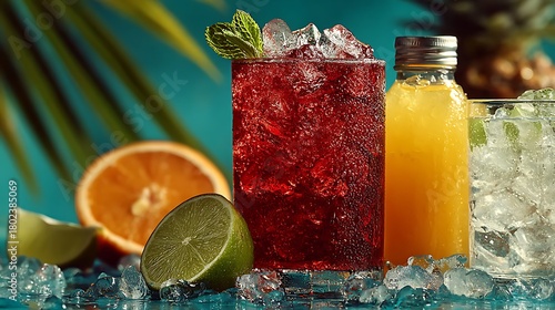 Refreshing Summer Fruit Drinks Ice Citrus Mint Tropical Beverage
