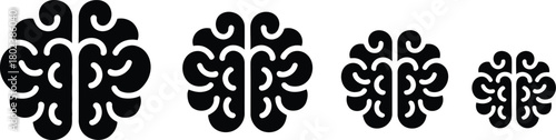 Brain Growth Icon Set Expanding Intelligence & Knowledge in Black Silhouette