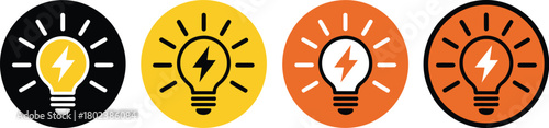 Set of four vector lightbulb icons showcasing creative ideas and energy, featuring diverse color schemes that progress through striking circular graphic designs