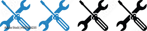 Collection of Crossed Wrench and Screwdriver Icons symbolizing repair, construction, and mechanical services