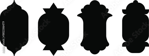 Collection of silhouette Islamic-style lanterns in various decorative ornamental shapes