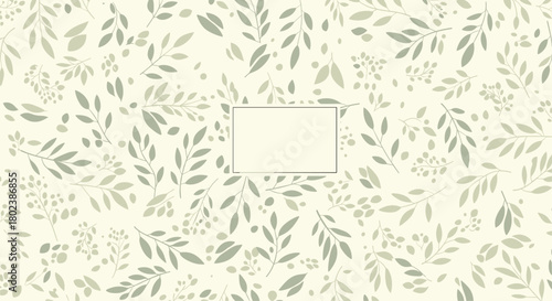 Delicate botanical pattern featuring stylized leaves and berries in muted sage and cream tones creates a soft, natural background for design projects.
