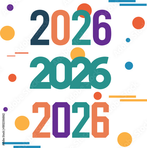2026 Happy New Year logo text design. 2026 number design template. Collection of 2026 Happy New Year card, cover, poster. Vector illustration with labels isolated on colorful.