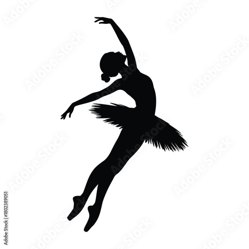 Silhouette of a ballerina performing with her arms gracefully raised on a transparent background
