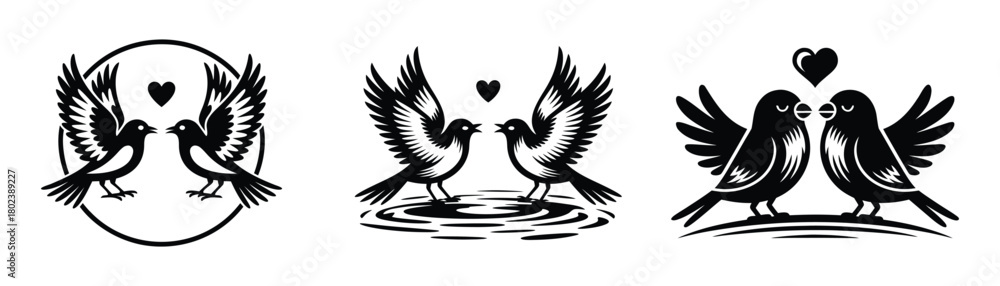 Fototapeta premium Love Birds Couple Vector Illustration with Heart