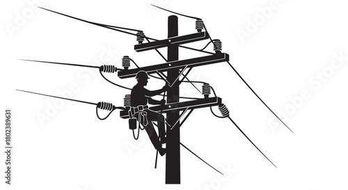 41. Minimalistic powerline technician silhouette
