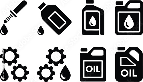 Essential Oil, Lubricant and Gear Icon Set for Engines and Auto Care