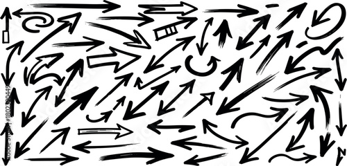 Diverse Collection of Hand-Drawn Black Arrows Illustrating Direction and Movement for Creative Design Projects, Infographics, and User Interface Elements