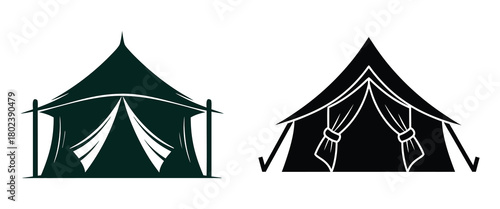 Classic canvas camping tent silhouette black vector set